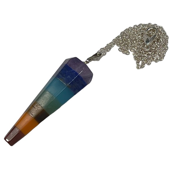 Rainbow Layered Faceted Pendulum Stone Pendant Necklace LGBTQ Pride Hippie NEW - Picture 5 of 13